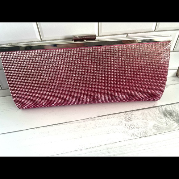 Macy’s INC Pink Silver Hombre Evening Clutch/Shoulder Bag Crystals NWT Great 🎁 - Picture 2 of 4
